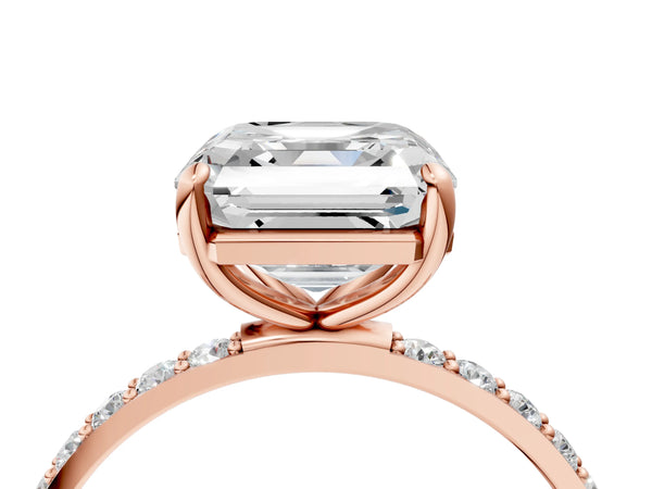 Rose gold Asscher Cut Diamond Pavé Band Solitaire Ring with Four-Prong Setting_112