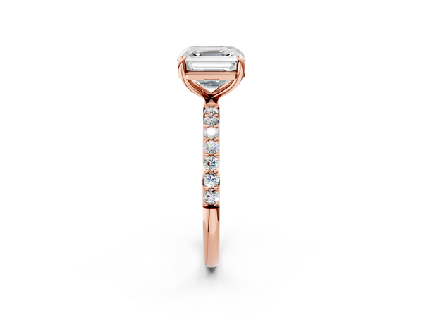Rose gold Asscher Cut Diamond Pavé Band Solitaire Ring with Four-Prong Setting_2