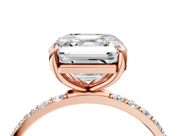 Rose gold Asscher Cut Diamond Pavé Band Solitaire Ring with Four-Prong Setting_34
