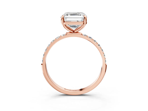 Rose gold Asscher Cut Diamond Pavé Band Solitaire Ring with Four-Prong Setting_45