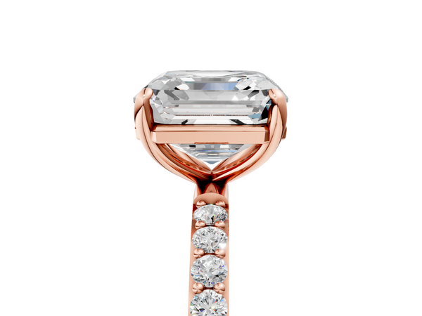 Rose gold Asscher Cut Diamond Pavé Band Solitaire Ring with Four-Prong Setting_5