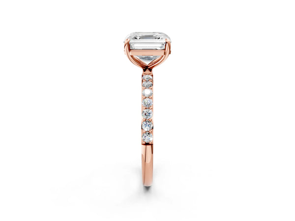 Rose gold Asscher Cut Diamond Pavé Band Solitaire Ring with Four-Prong Setting_62