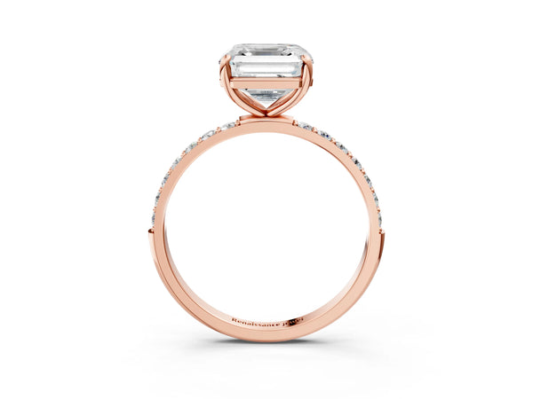 Rose gold Asscher Cut Diamond Pavé Band Solitaire Ring with Four-Prong Setting_81