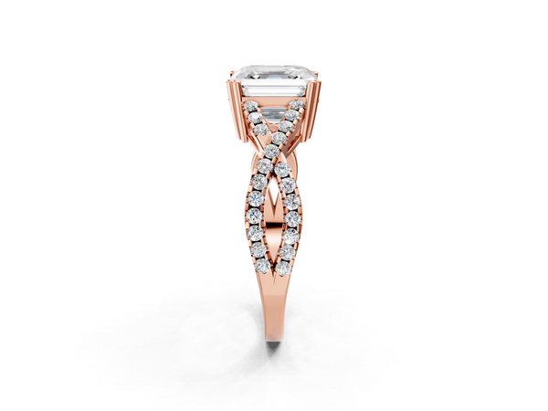 Rose gold Asscher Solitaire Twist Band with Pavé Setting and Four-Prong Setting_2