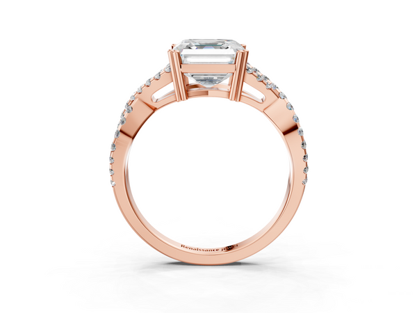 Rose gold Asscher Solitaire Twist Band with Pavé Setting and Four-Prong Setting_3