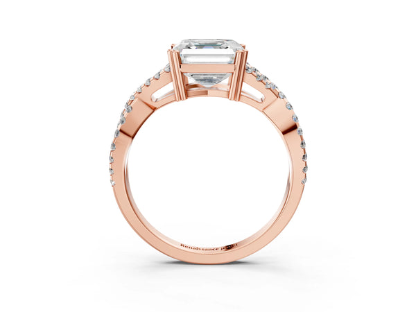Rose gold Asscher Solitaire Twist Band with Pavé Setting and Four-Prong Setting_57