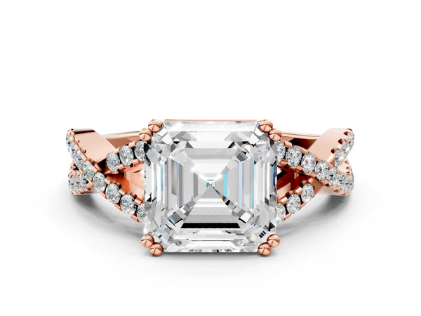 Rose gold Asscher Solitaire Twist Band with Pavé Setting and Four-Prong Setting_66