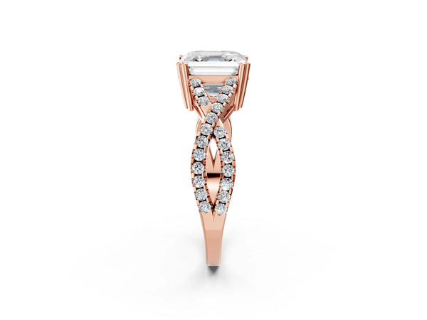 Rose gold Asscher Solitaire Twist Band with Pavé Setting and Four-Prong Setting_80