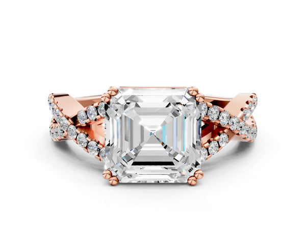 Rose gold Asscher Solitaire Twist Band with Pavé Setting and Four-Prong Setting_84