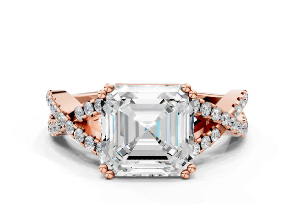Rose gold Asscher Solitaire Twist Band with Pavé Setting and Four-Prong Setting_96