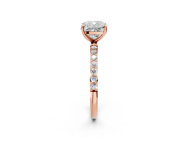 Rose gold Cushion Cut Diamond Pavé Band Solitaire Ring with Four-Prong Setting_216