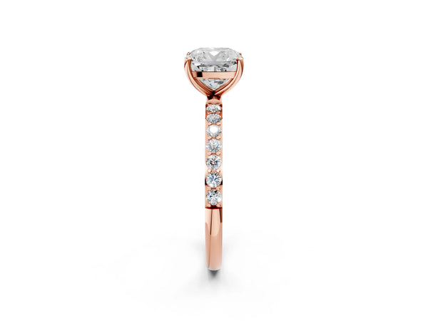 Rose gold Cushion Cut Diamond Pavé Band Solitaire Ring with Four-Prong Setting_246