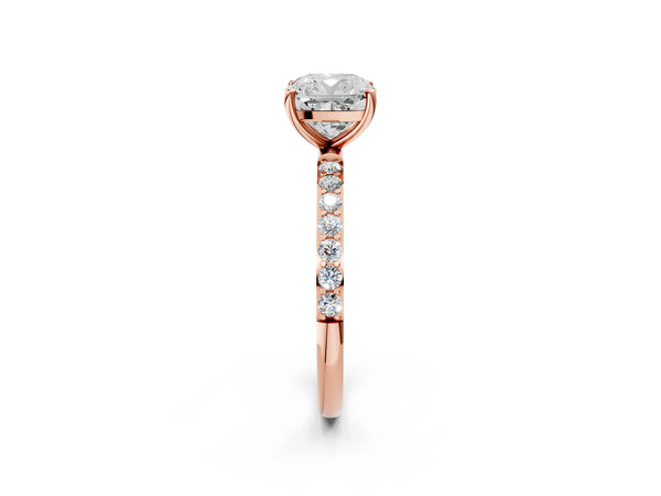 Rose gold Cushion Cut Diamond Pavé Band Solitaire Ring with Four-Prong Setting_252