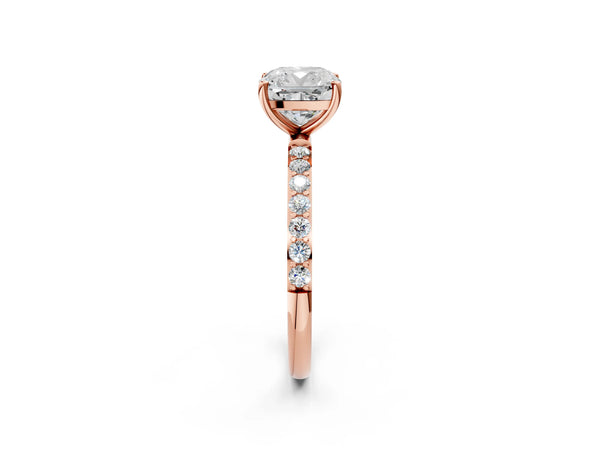 Rose gold Cushion Cut Diamond Pavé Band Solitaire Ring with Four-Prong Setting_270
