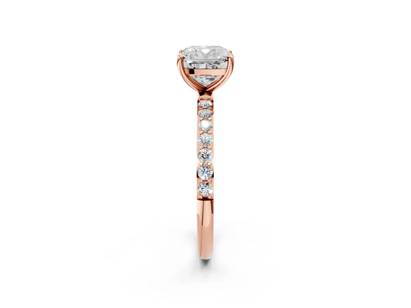 Rose gold Cushion Cut Diamond Pavé Band Solitaire Ring with Four-Prong Setting_276