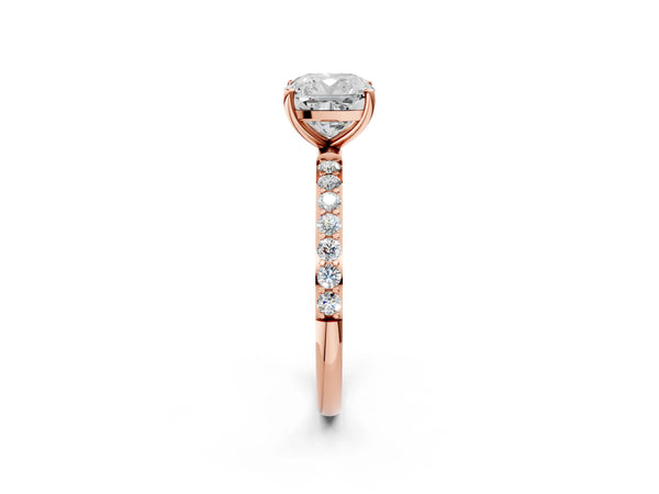 Rose gold Cushion Cut Diamond Pavé Band Solitaire Ring with Four-Prong Setting_282