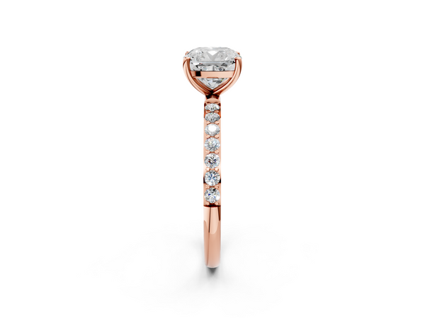 Rose gold Cushion Cut Diamond Pavé Band Solitaire Ring with Four-Prong Setting_2