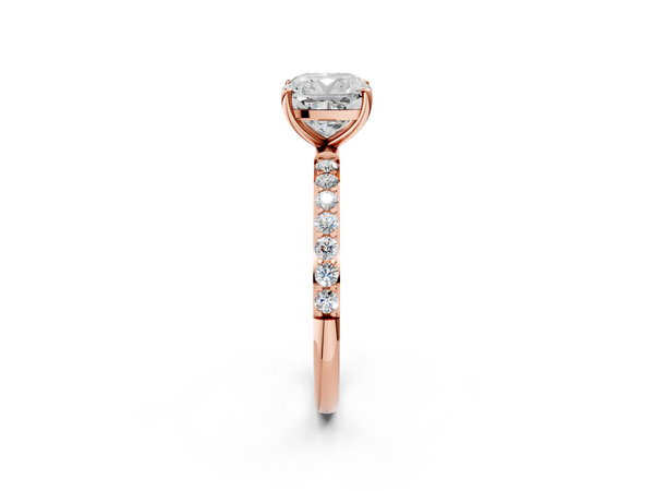 Rose gold Cushion Cut Diamond Pavé Band Solitaire Ring with Four-Prong Setting_50