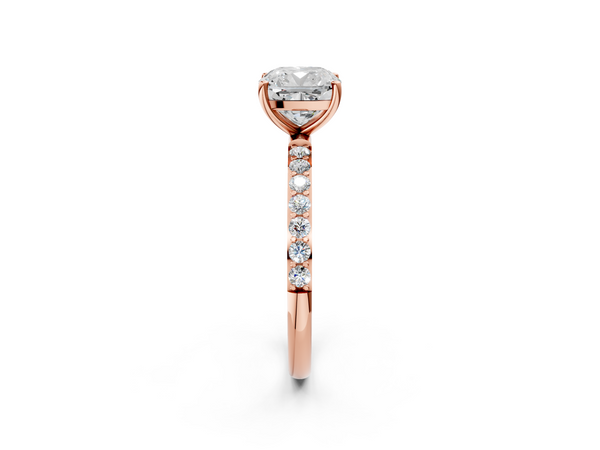 Rose gold Cushion Cut Diamond Pavé Band Solitaire Ring with Four-Prong Setting_68