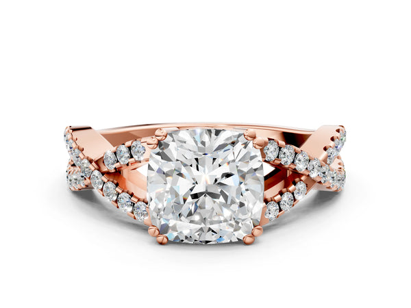 Rose gold Cushion Solitaire Twist Band with Pavé Setting and Four-Prong Setting_60