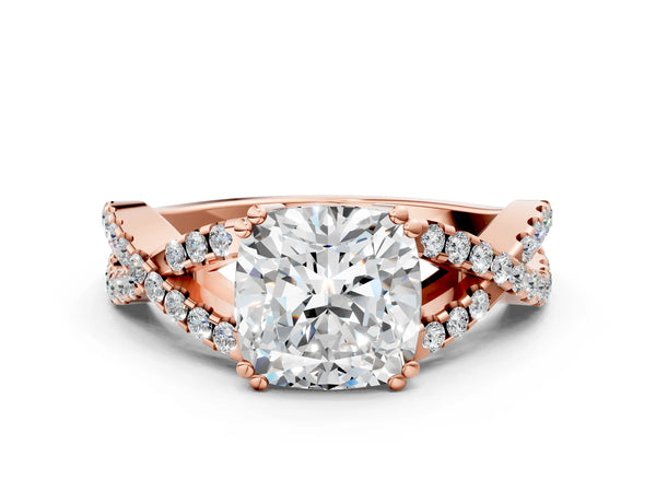 Rose gold Cushion Solitaire Twist Band with Pavé Setting and Four-Prong Setting_72