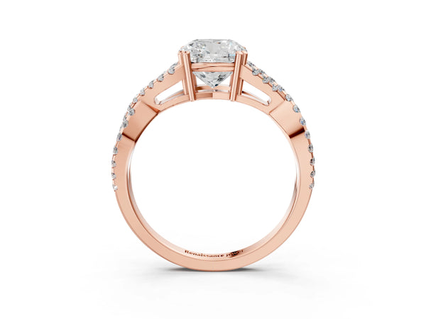 Rose gold Cushion Solitaire Twist Band with Pavé Setting and Four-Prong Setting_75
