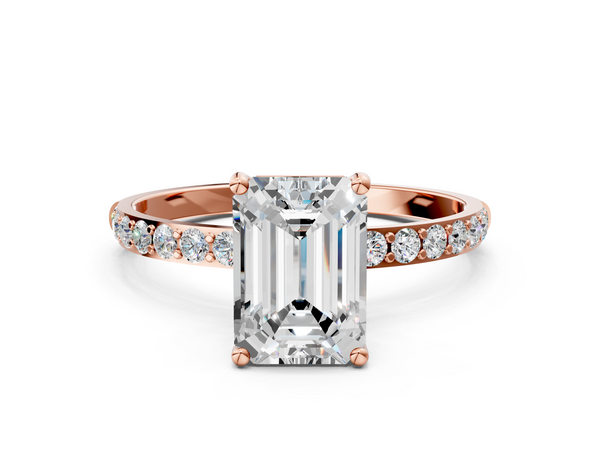 Rose gold Emerald Cut Diamond Pavé Band Solitaire Ring with Four-Prong Setting_36