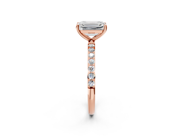 Rose gold Emerald Cut Diamond Pavé Band Solitaire Ring with Four-Prong Setting_38