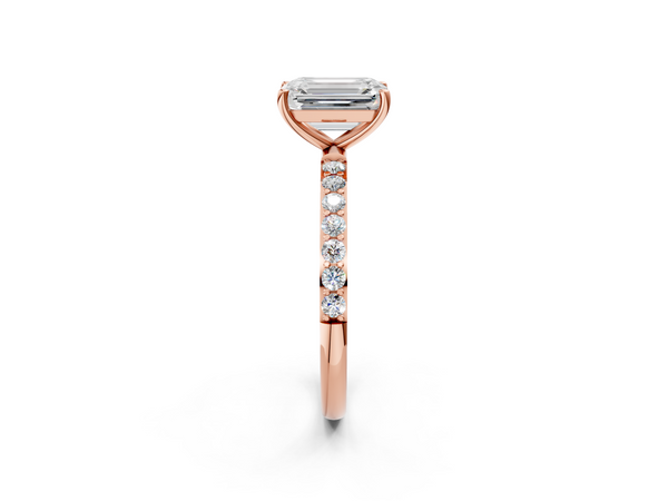 Rose gold Emerald Cut Diamond Pavé Band Solitaire Ring with Four-Prong Setting_44