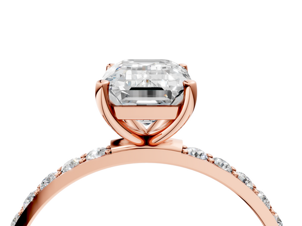 Rose gold Emerald Cut Diamond Pavé Band Solitaire Ring with Four-Prong Setting_4