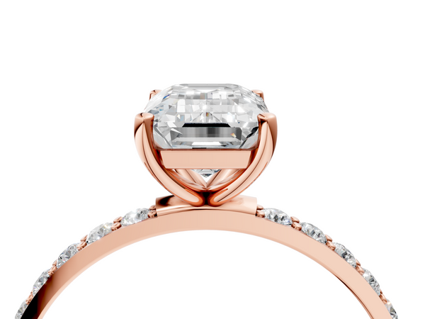 Rose gold Emerald Cut Diamond Pavé Band Solitaire Ring with Four-Prong Setting_52