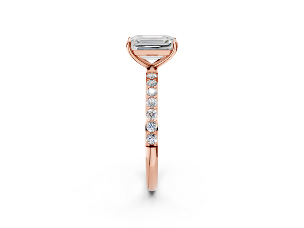 Rose gold Emerald Cut Diamond Pavé Band Solitaire Ring with Four-Prong Setting_56