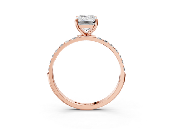 Rose gold Emerald Cut Diamond Pavé Band Solitaire Ring with Four-Prong Setting_63