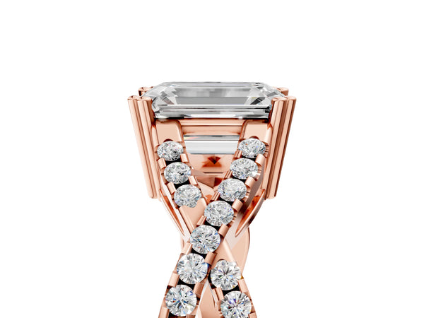Rose gold Emerald Solitaire Twist Band with Pavé Setting and Four-Prong Setting_23