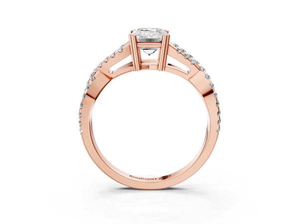 Rose gold Emerald Solitaire Twist Band with Pavé Setting and Four-Prong Setting_57