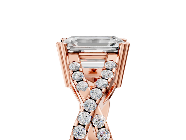 Rose gold Emerald Solitaire Twist Band with Pavé Setting and Four-Prong Setting_5