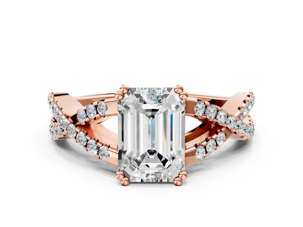 Rose gold Emerald Solitaire Twist Band with Pavé Setting and Four-Prong Setting_66