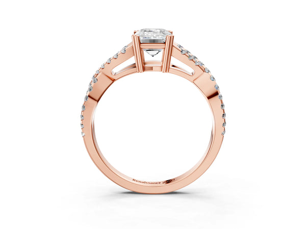 Rose gold Emerald Solitaire Twist Band with Pavé Setting and Four-Prong Setting_75