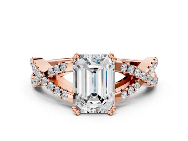 Rose gold Emerald Solitaire Twist Band with Pavé Setting and Four-Prong Setting_84