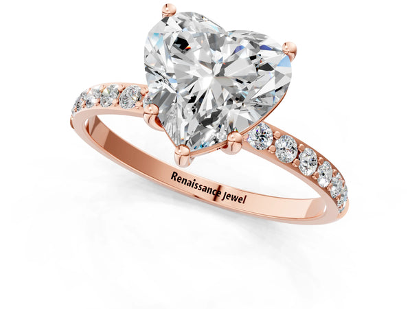 Rose gold Heart Cut Diamond Pavé Band Solitaire Ring with Four-Prong Setting_103
