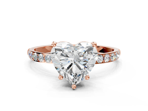 Rose gold Heart Cut Diamond Pavé Band Solitaire Ring with Four-Prong Setting_12