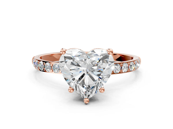 Rose gold Heart Cut Diamond Pavé Band Solitaire Ring with Four-Prong Setting_18