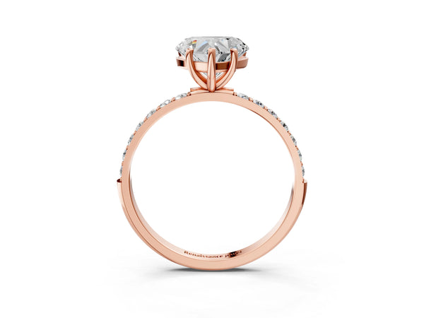 Rose gold Heart Cut Diamond Pavé Band Solitaire Ring with Four-Prong Setting_27