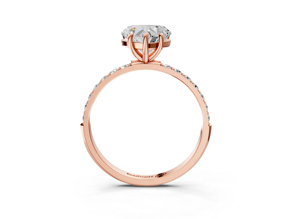 Rose gold Heart Cut Diamond Pavé Band Solitaire Ring with Four-Prong Setting_33