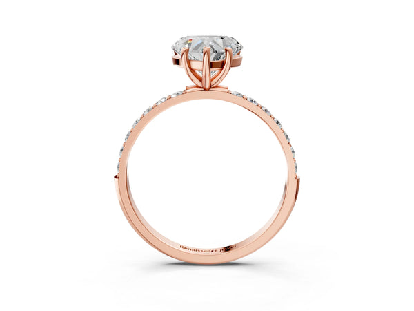 Rose gold Heart Cut Diamond Pavé Band Solitaire Ring with Four-Prong Setting_69