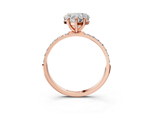 Rose gold Heart Cut Diamond Pavé Band Solitaire Ring with Four-Prong Setting_93