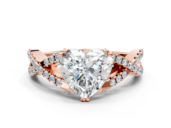 Rose gold Heart Solitaire Twist Band with Pavé Setting and Four-Prong Setting_18