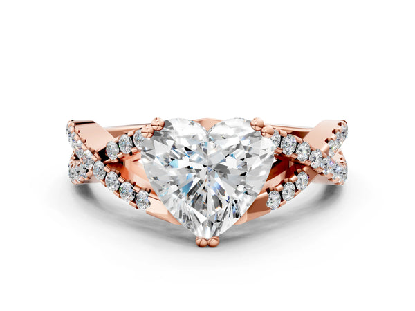 Rose gold Heart Solitaire Twist Band with Pavé Setting and Four-Prong Setting_30