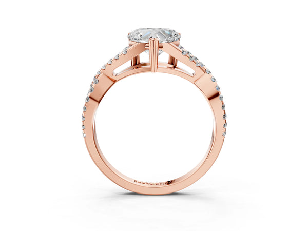 Rose gold Heart Solitaire Twist Band with Pavé Setting and Four-Prong Setting_33
