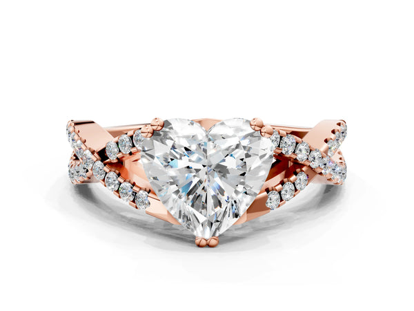 Rose gold Heart Solitaire Twist Band with Pavé Setting and Four-Prong Setting_60